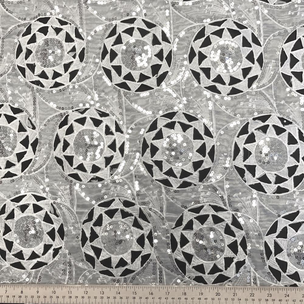 White Organza Embroidered Sequins Lace - Image 4