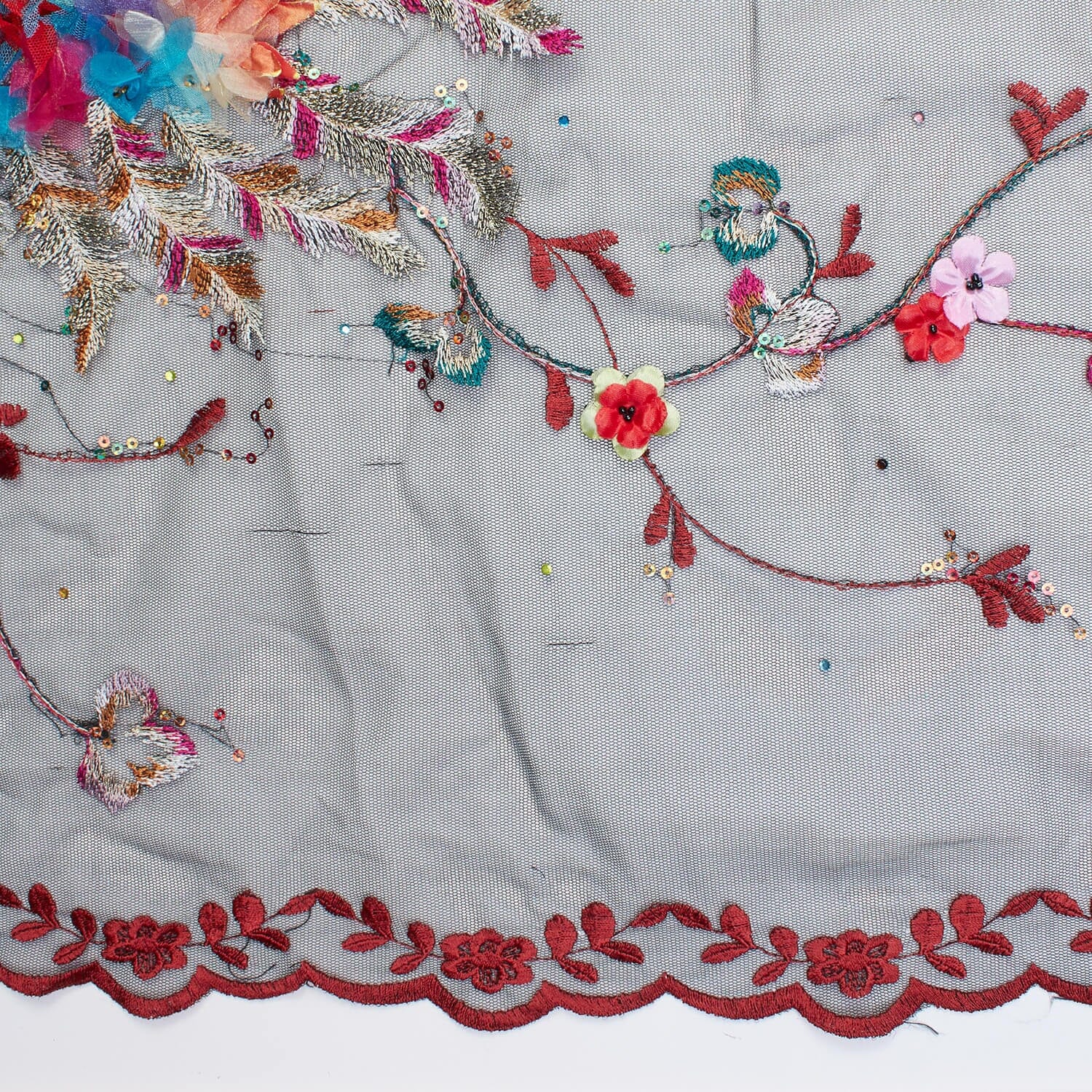 Fabric Flower Embroidery With Sequins On Mesh - Image 12