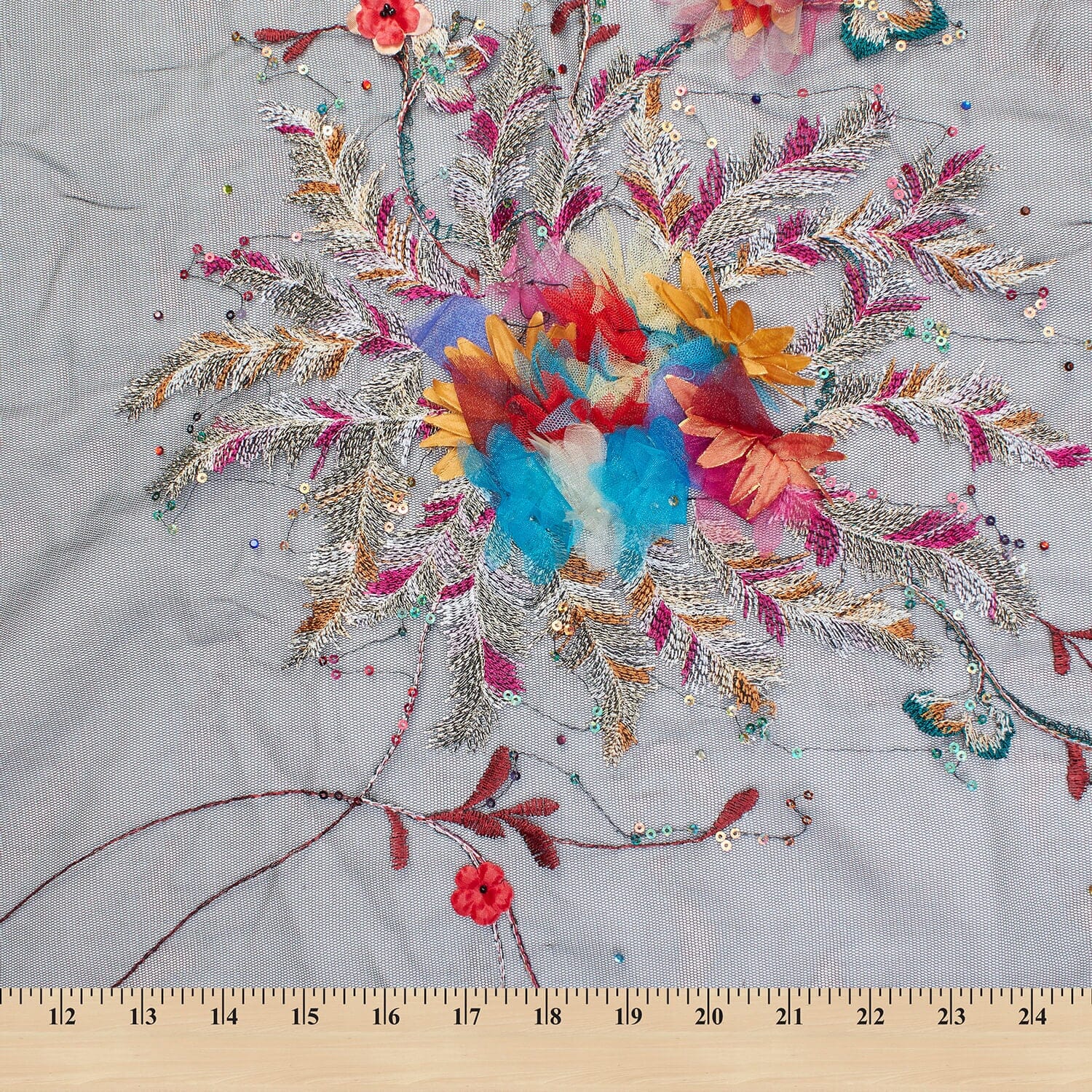 Fabric Flower Embroidery With Sequins On Mesh - Image 13