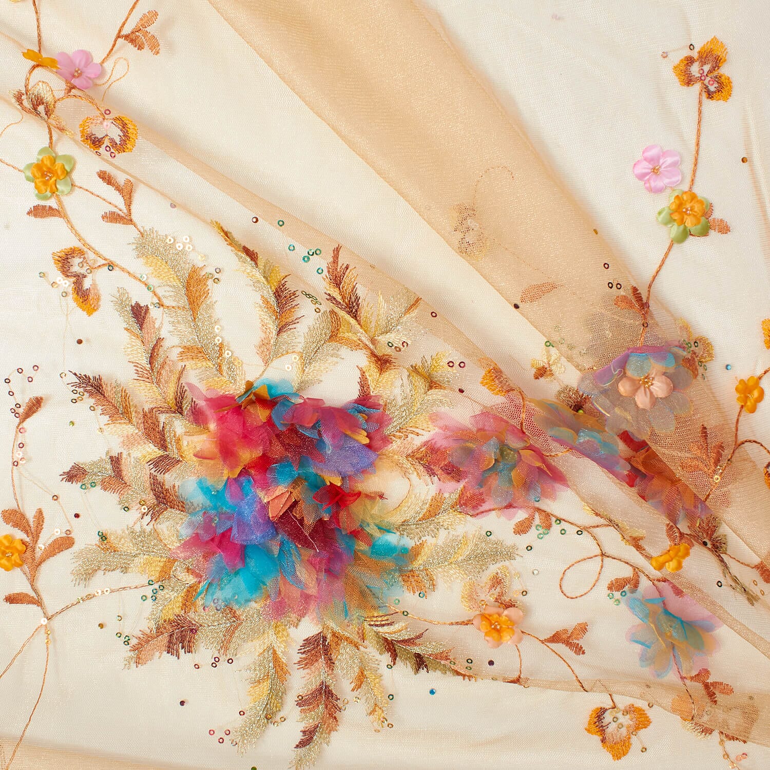 Fabric Flower Embroidery With Sequins On Mesh - Image 6