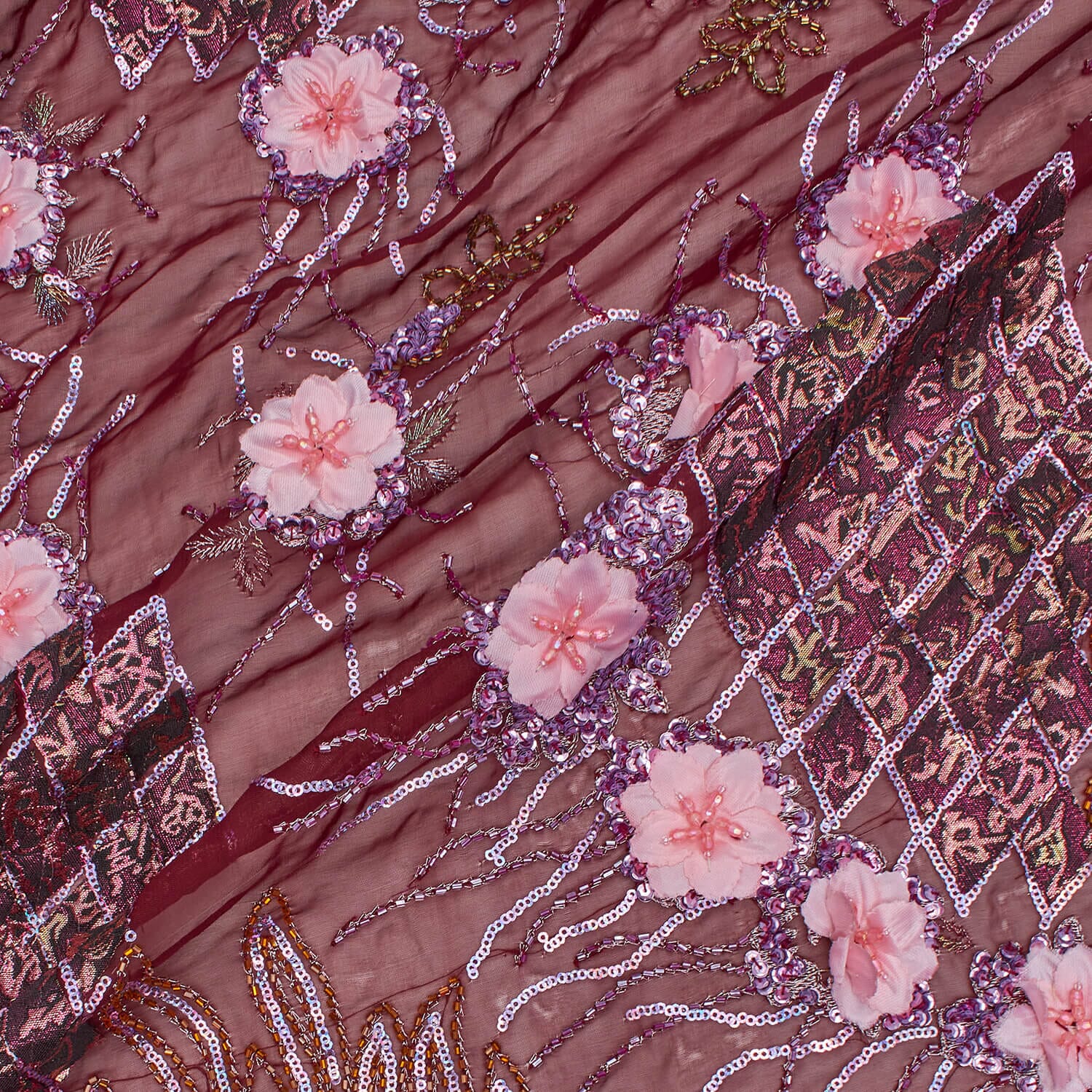 Floral Beaded Sequins Patch on Georgette Lace - Image 6