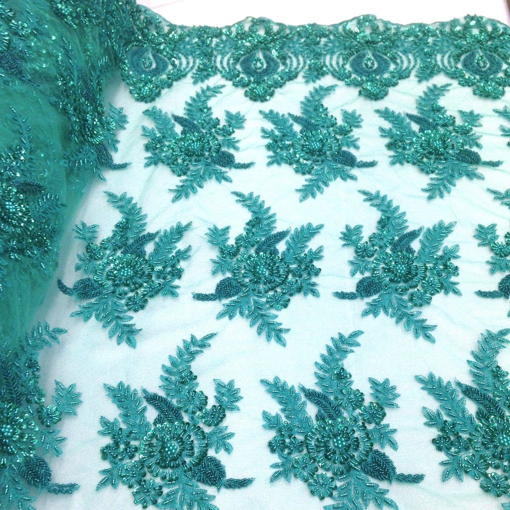 Floral Bridal Lace Beaded Fabric - Image 36