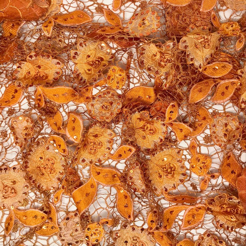 Floral Leaf Embroidery Chemical Metallic Lace with Sequins - Image 3