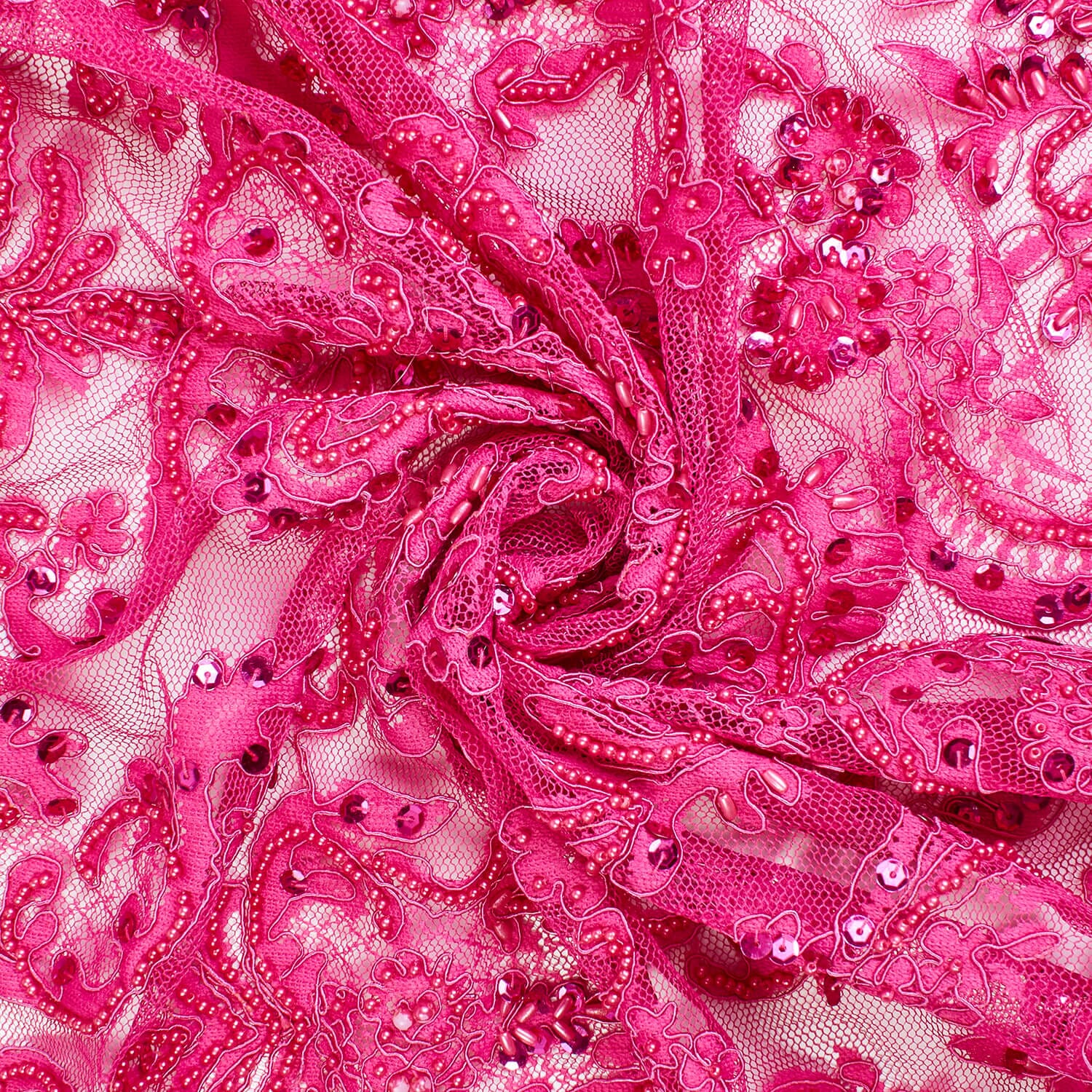 Floral Corded Embroidery W/ Sequins & Beads On Mesh - Image 3