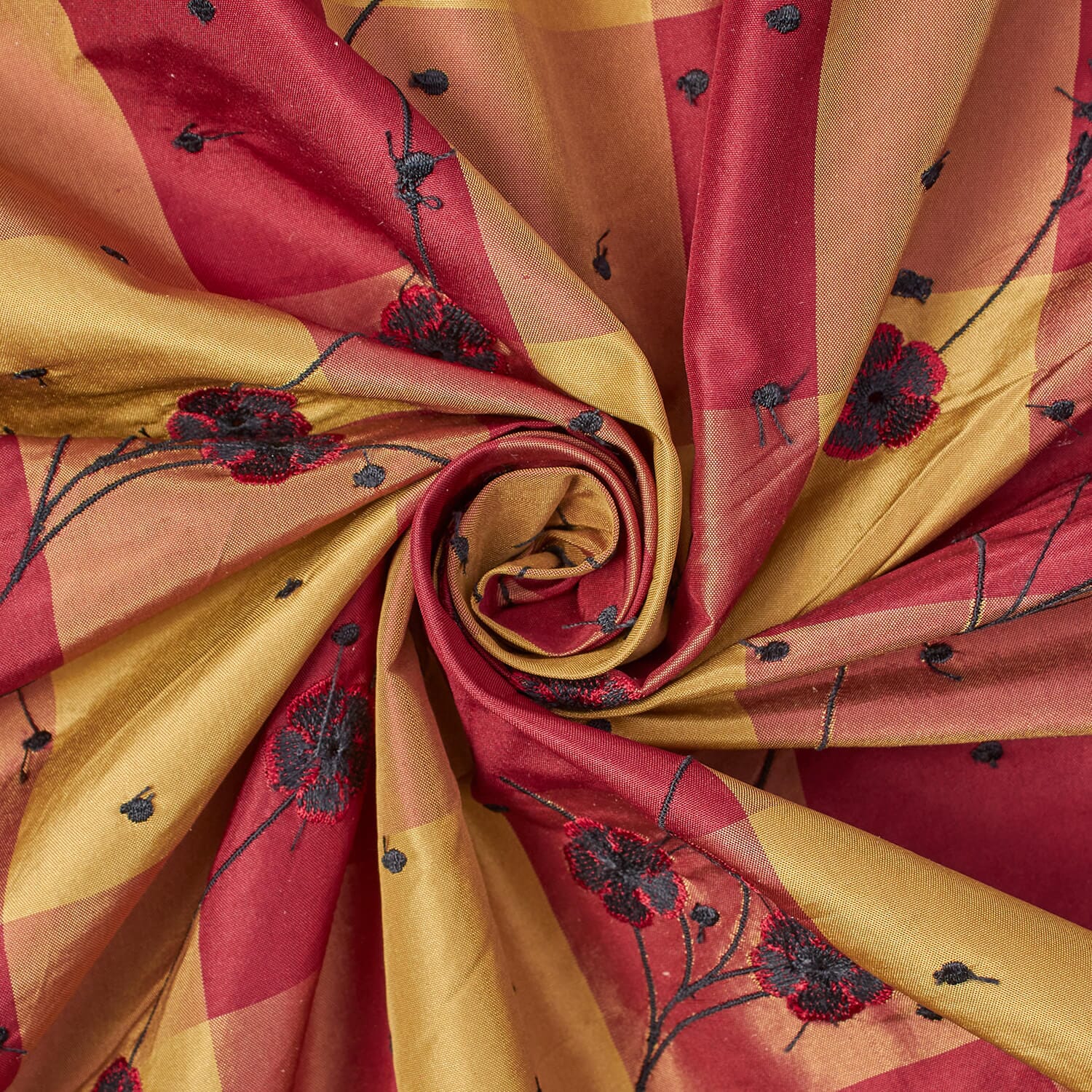 Floral Eyelet Embroidery On Checkered Taffeta - Image 2