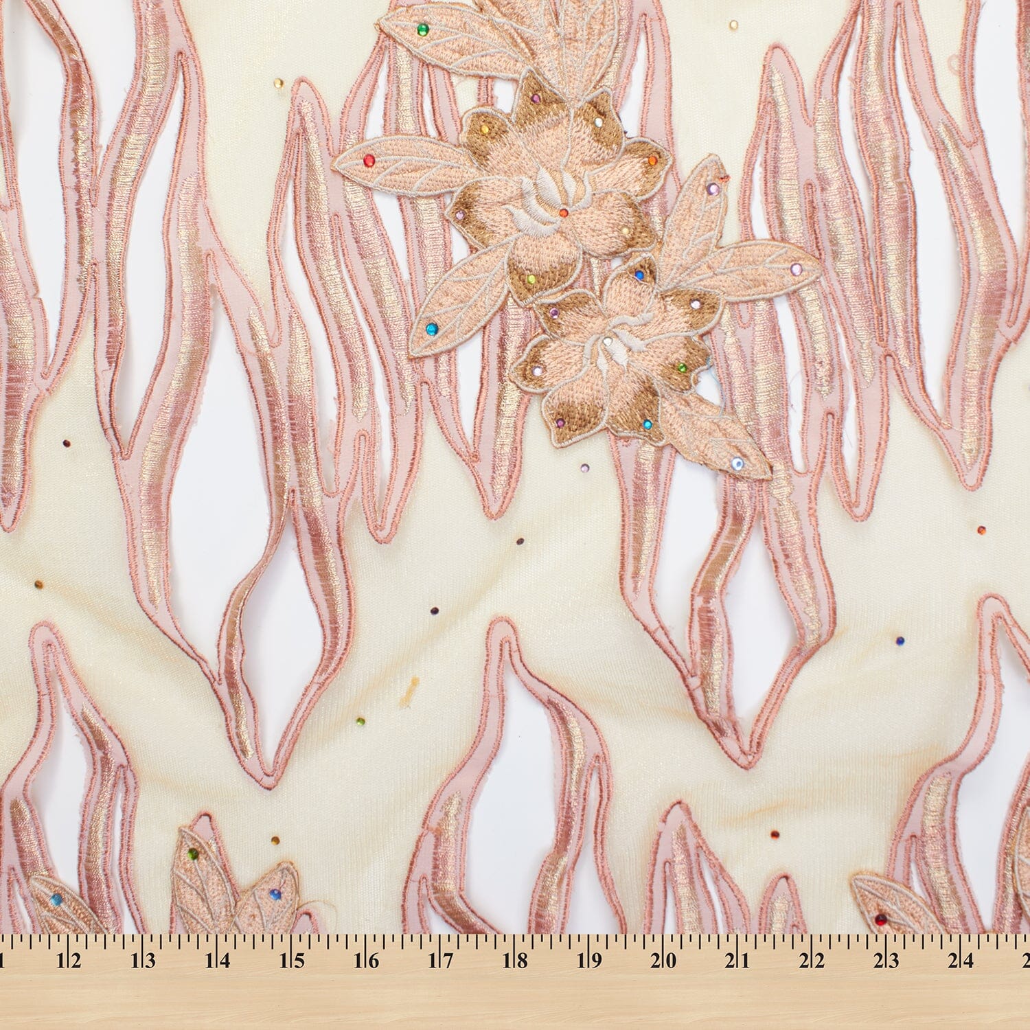 Floral Rhinestone Embroidery with Patches on Sparkled Tulle - Image 4