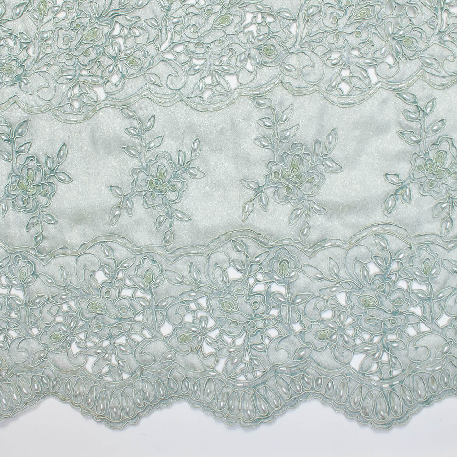 Floral Rose Beaded Corded Eyelet Double Organza Lace - Image 4