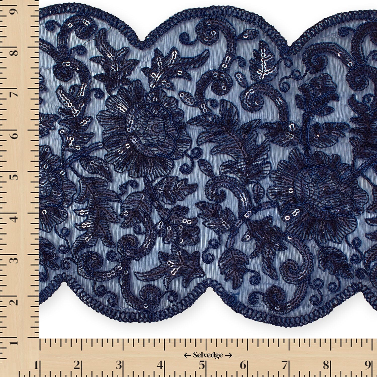 Floral Sequin Embroidery On 8 Inch Corded Mesh Lace Trim - Image 13