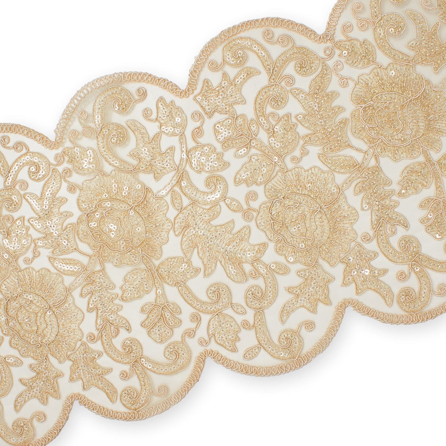 Floral Sequin Embroidery On 8 Inch Corded Mesh Lace Trim - Image 9