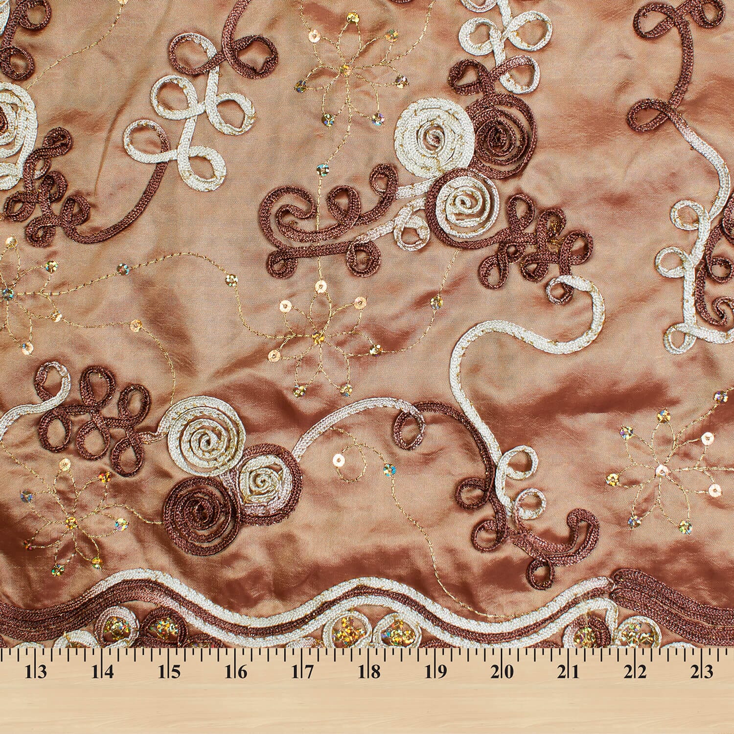 Floral Swirl Sequin Embroidery On Taffeta - Image 3
