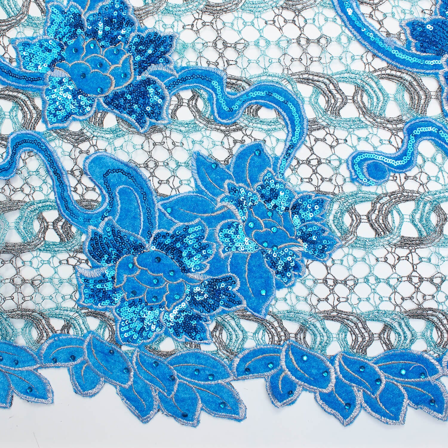 Floral Velvet Chemical Metallic Lace with Sequins & Rhinestones - Image 7