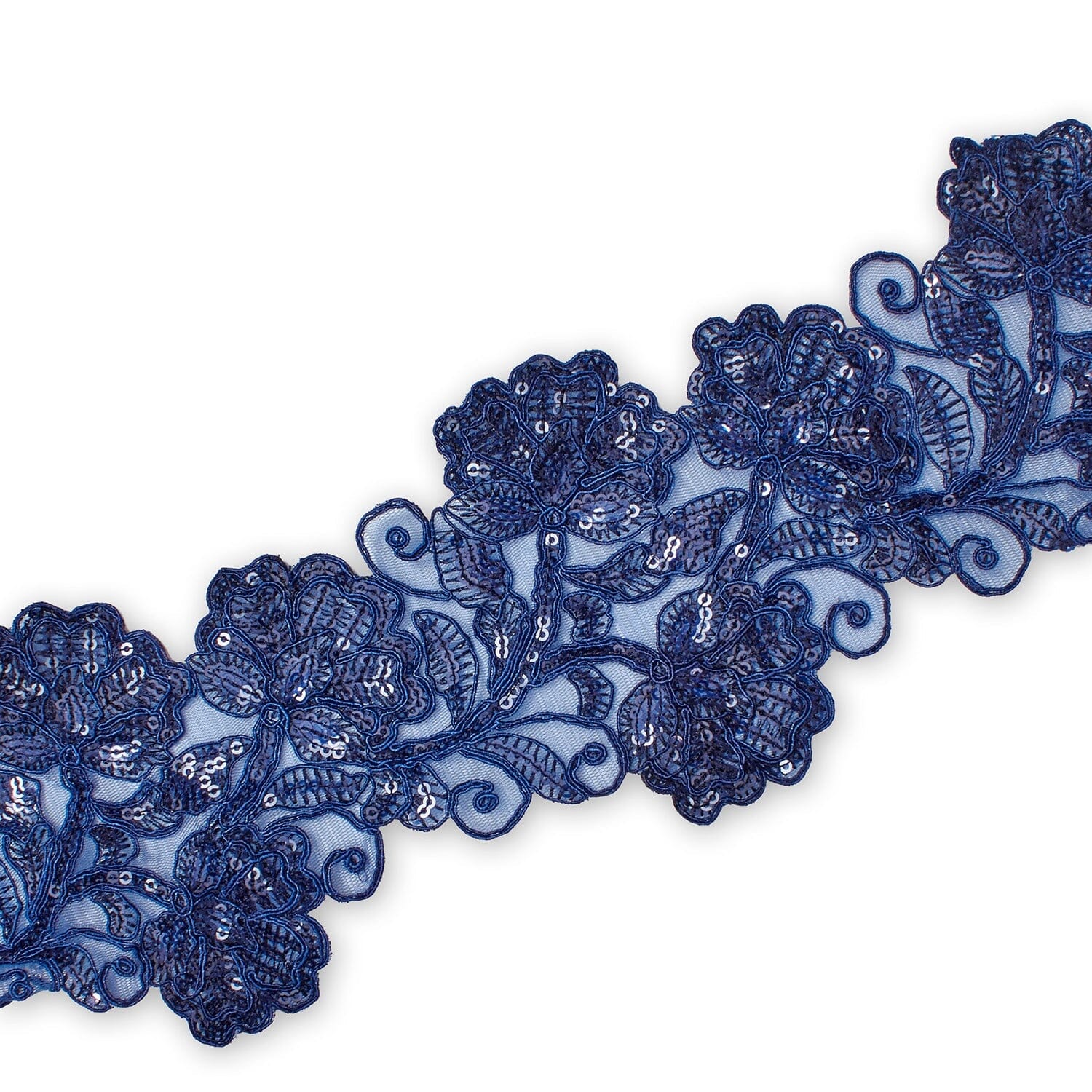 Floral Vine Corded Sequin Embroidery On 4 Inch Scalloped Mesh Lace Trim - Image 15