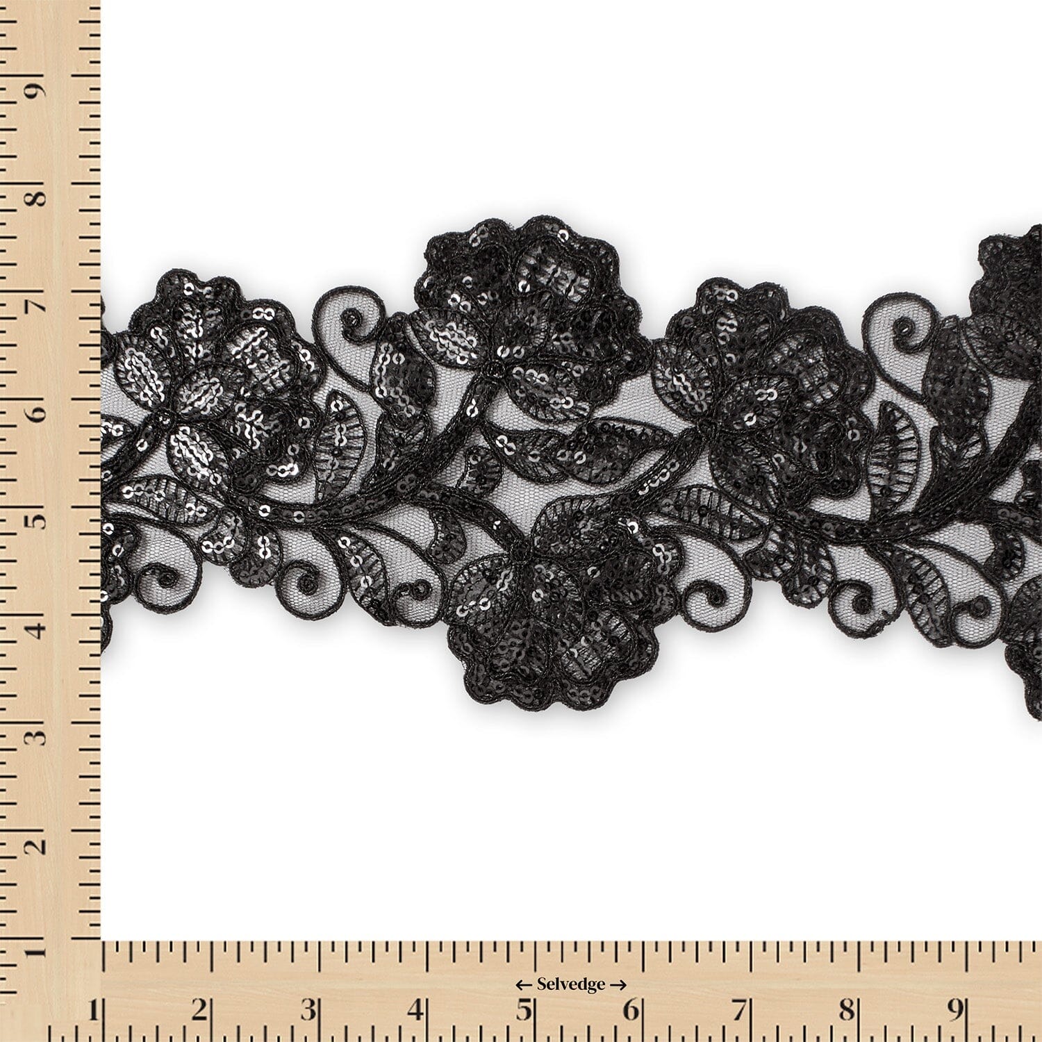 Floral Vine Corded Sequin Embroidery On 4 Inch Scalloped Mesh Lace Trim - Image 19