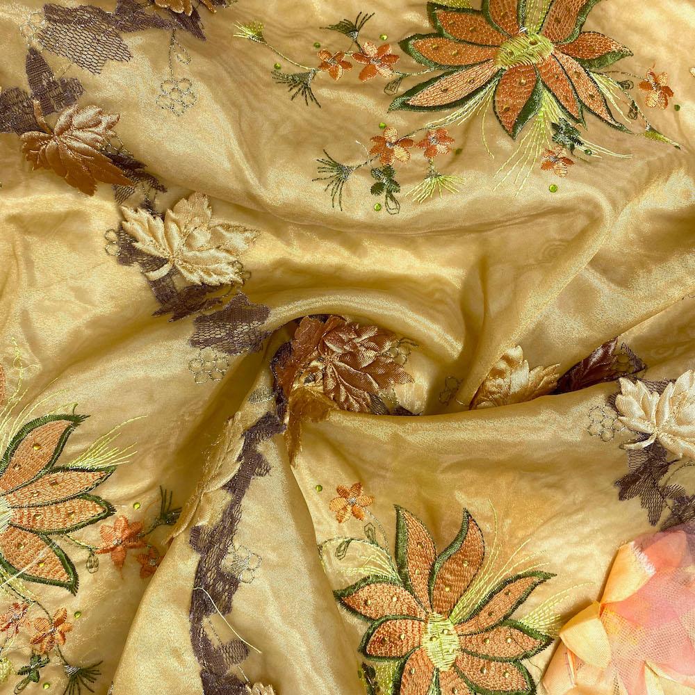 Gold Blossom Floral Patch Double Layer Organza - Image 3