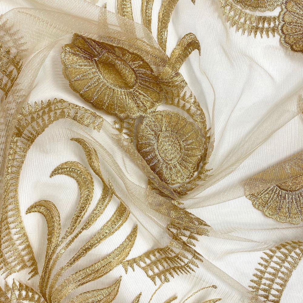 Gold Sunflower Reed Embroidery on Mesh - Image 2