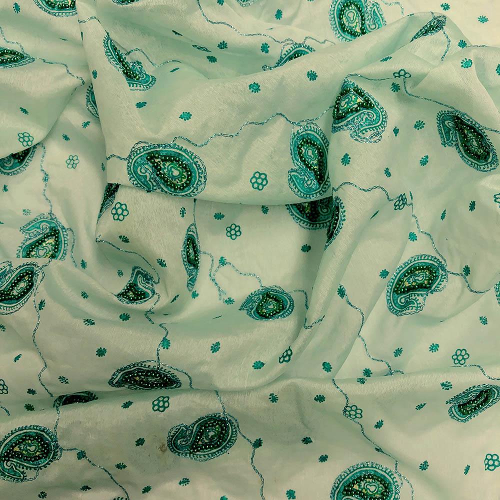 Green Paisley Beaded Embroidery on Organza - Image 3