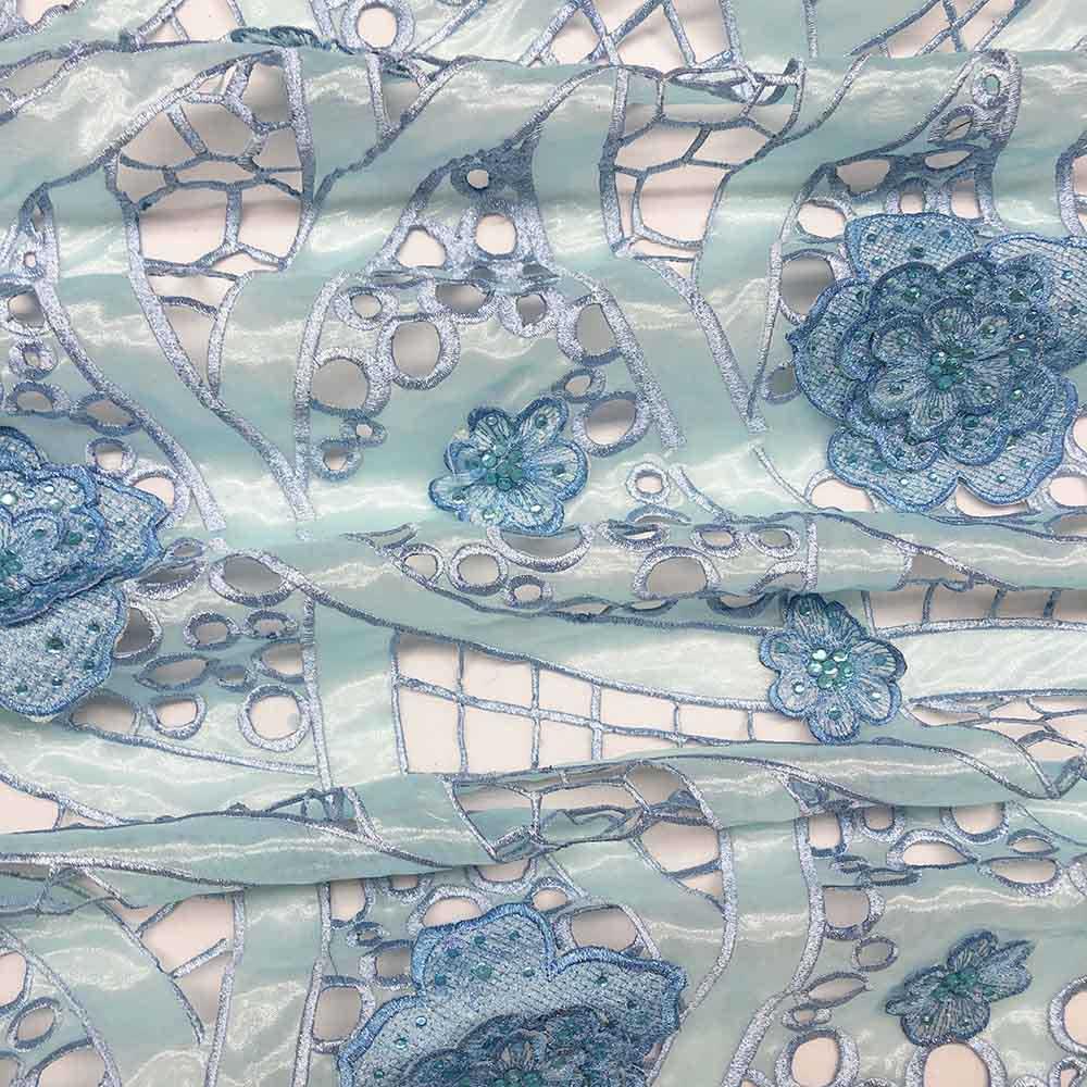 Light Blue Embroidery Organza Lace with Sequins - Image 3