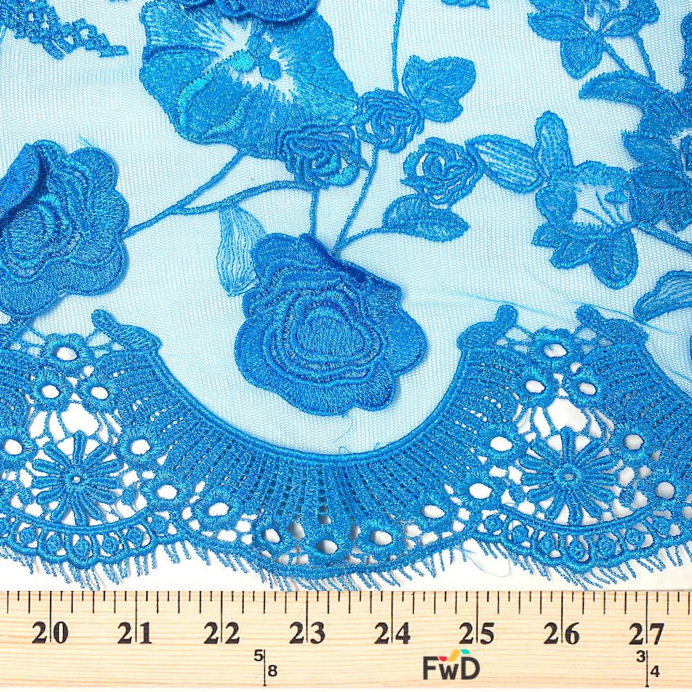 Metallic Turquoise Floral Embroidered on Tulle - Image 3