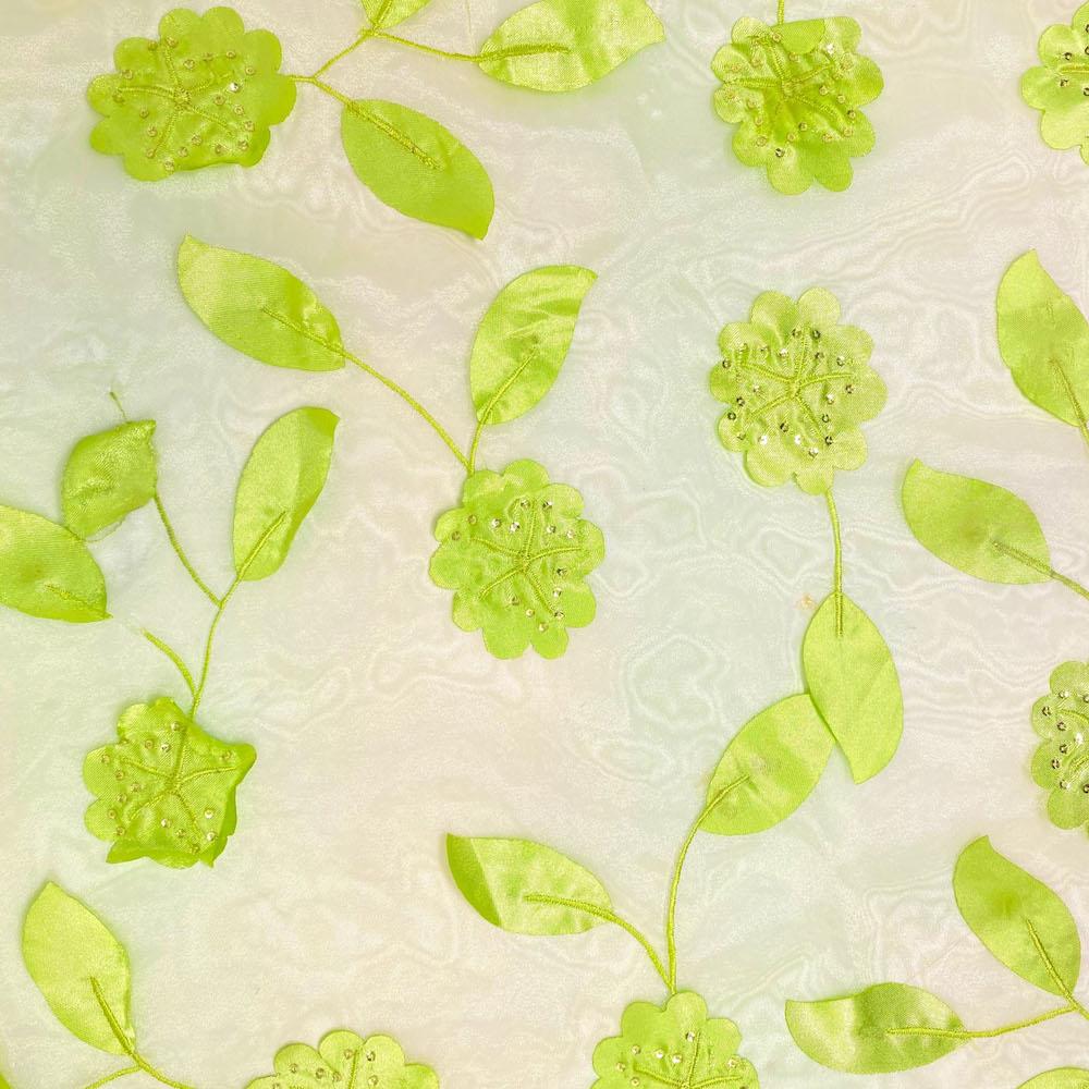Mint Daisy Ribbon Patch Embroidery on Taffeta