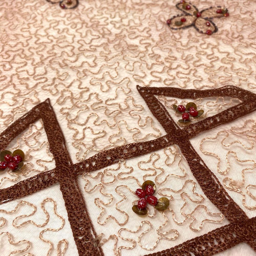 Mocha Abstract Embroidery Symbol on Crushed Organza - Image 2