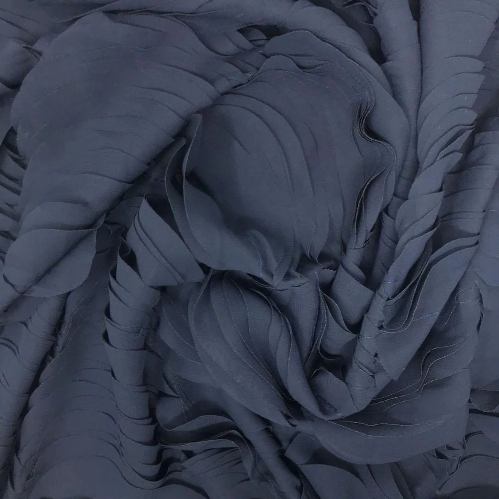 Navy Leaf Ruffle Chiffon - Image 2