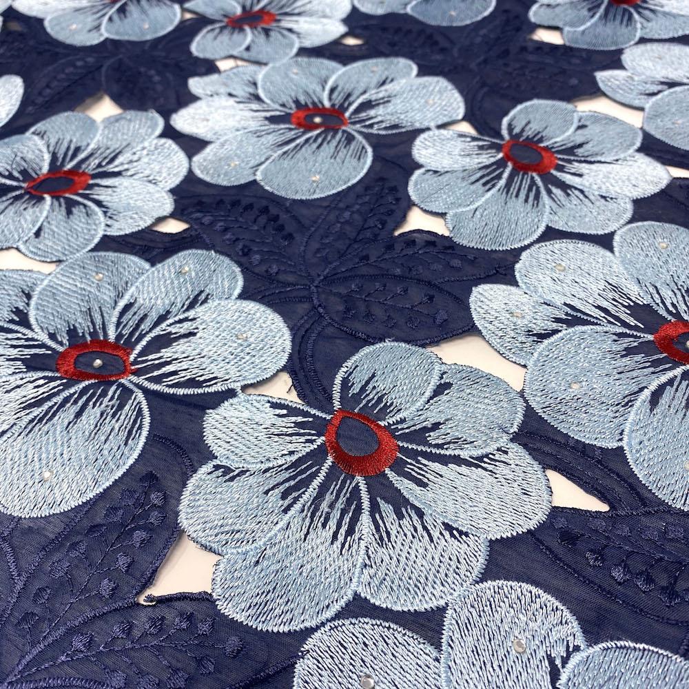 Navy Petunia Floral Rhinestone Organza - Image 2