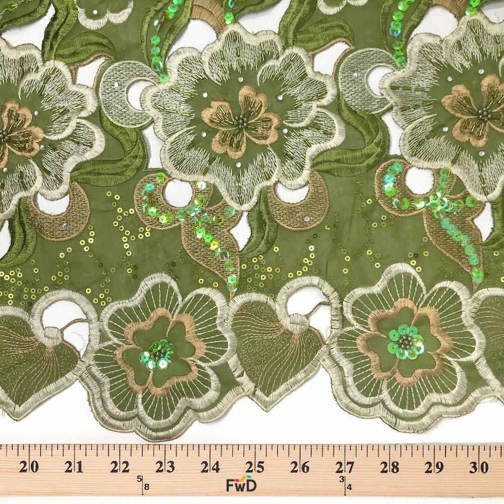 Olive Floral Embroidery Lace - Image 3