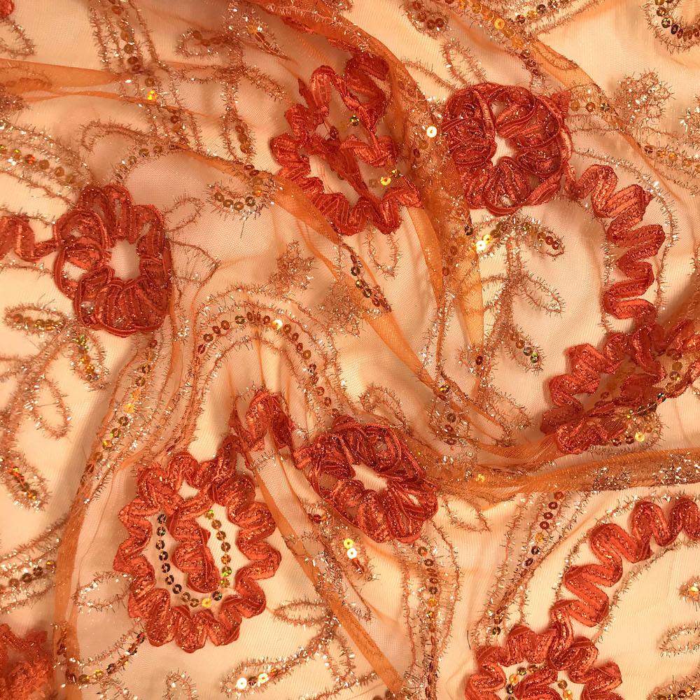 Orange Sparkle Sequins on Stretch Mesh - Image 3
