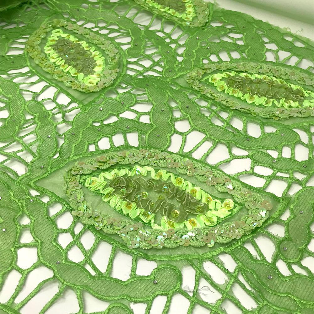 Organza Leaf Embroidery With Sequins on Chemical Lace - Image 3