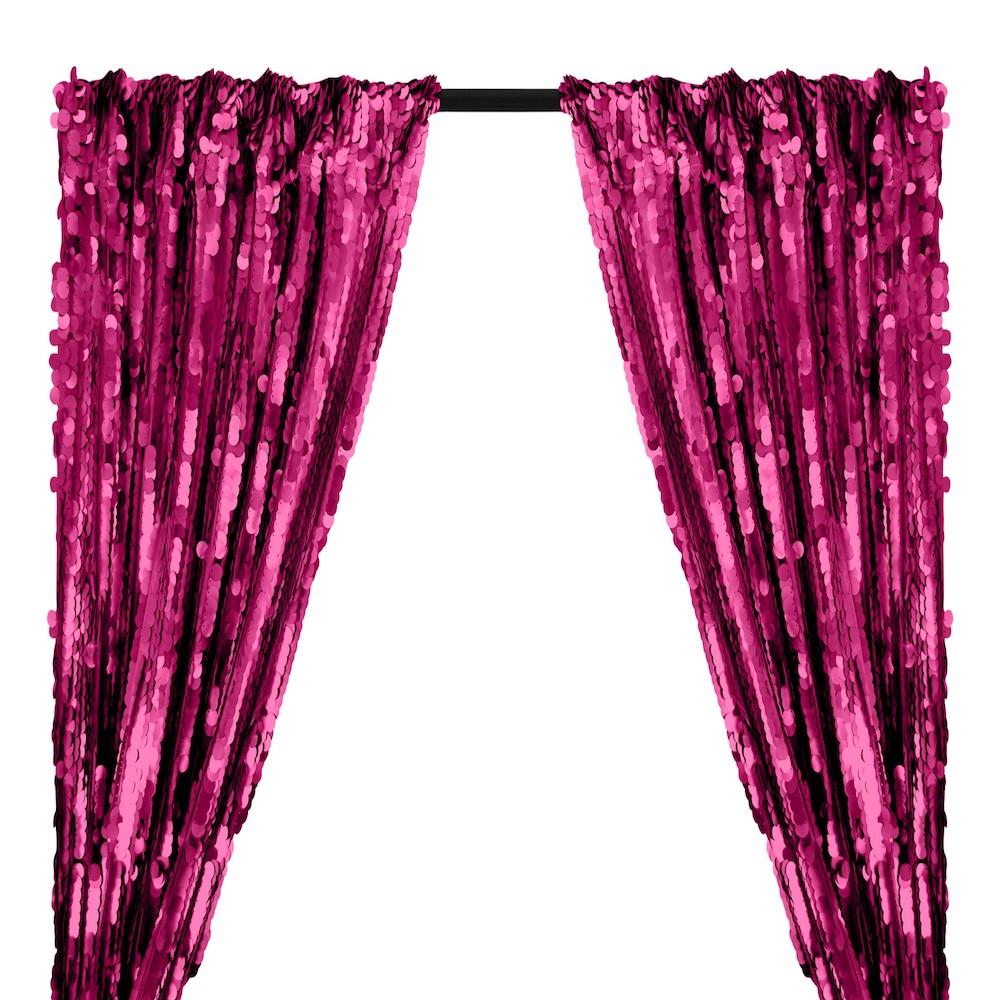 Paillette Circle Sequins Rod Pocket Curtains - Fuchsia