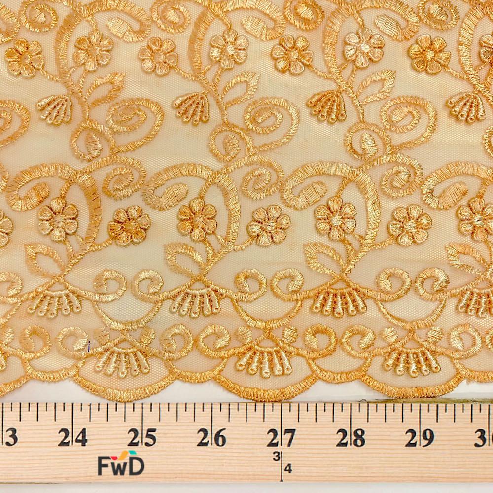 Peach Floral Vine Embroidery on Mesh - Image 3
