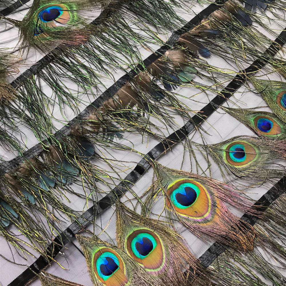 Peacock Feather Trim Layers on Poly Mesh - Image 3