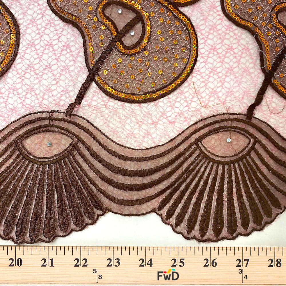 Pink Chocolate Corded Rings Sequins Embroidery Chemical Mesh - Image 3