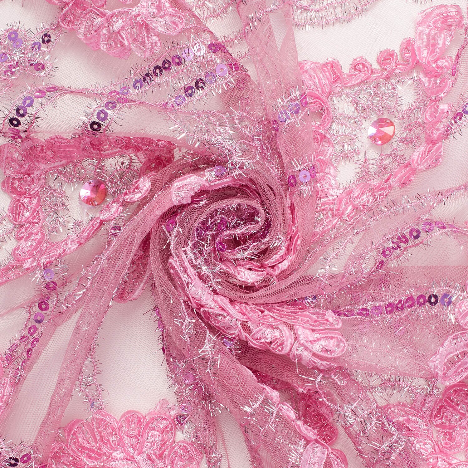 Pink Embroidery Sequin Rosette On Mesh - Image 2
