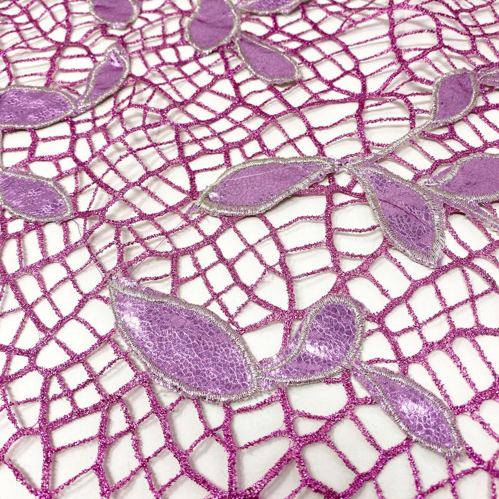 Pink Floral Bud Patch Metallic Chemical Lace - Image 2