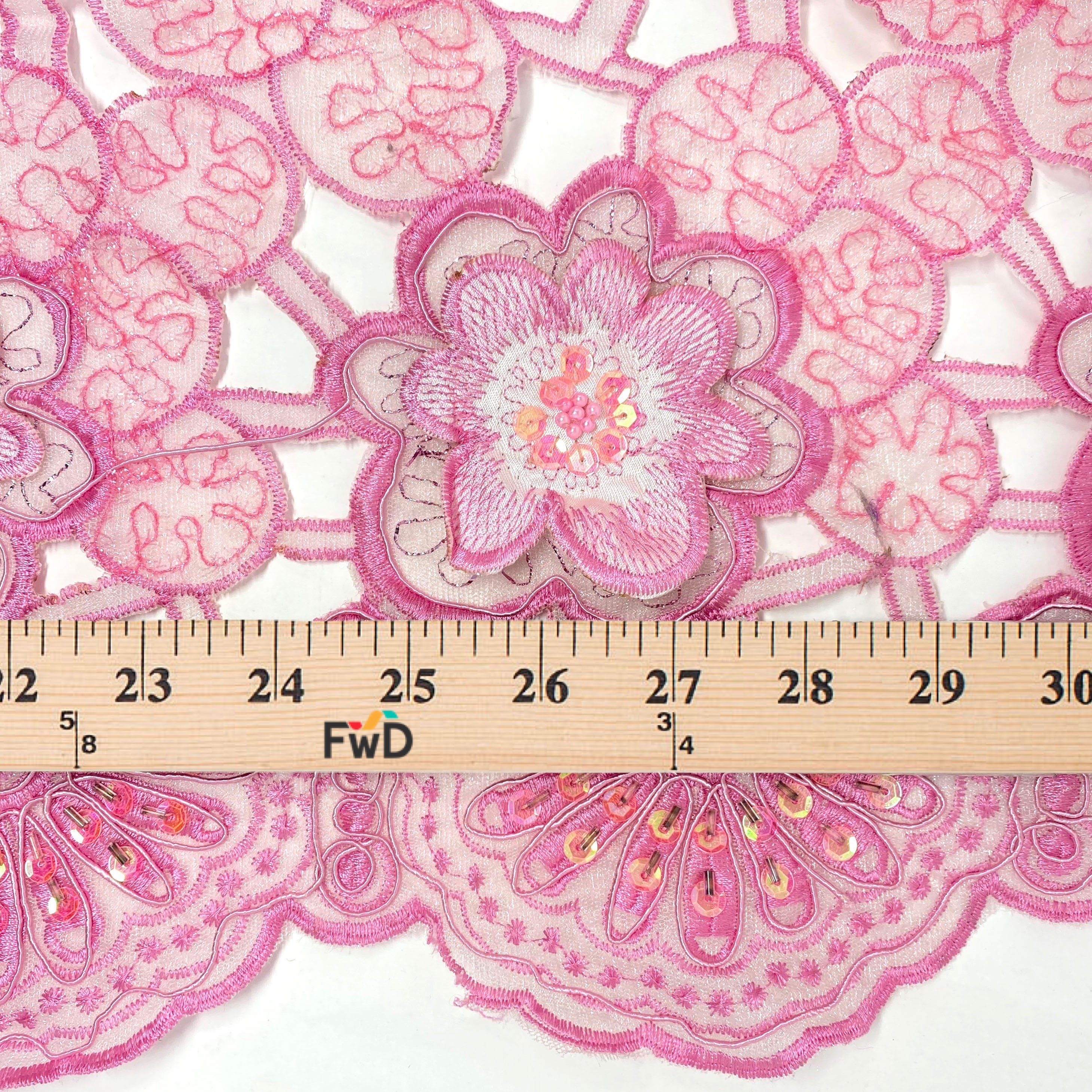 Pink Orchid Beaded Patch w/ Sequins on Sparkled Mesh - Image 3
