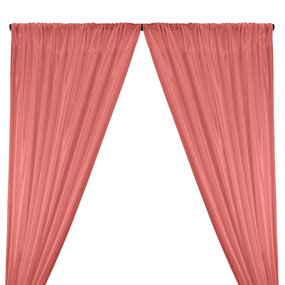 Poly China Silk Lining Rod Pocket Curtains - Coral