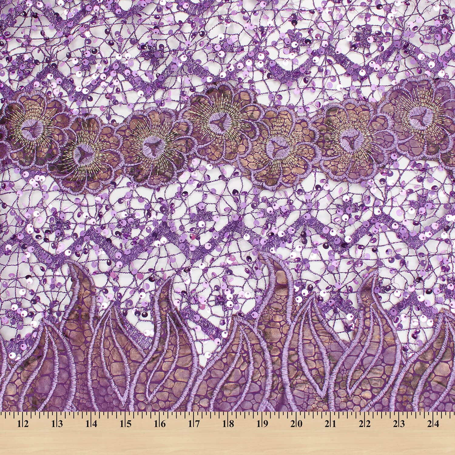 Purple Daisy Snake Printed Metallic Chemical Lace - Image 4