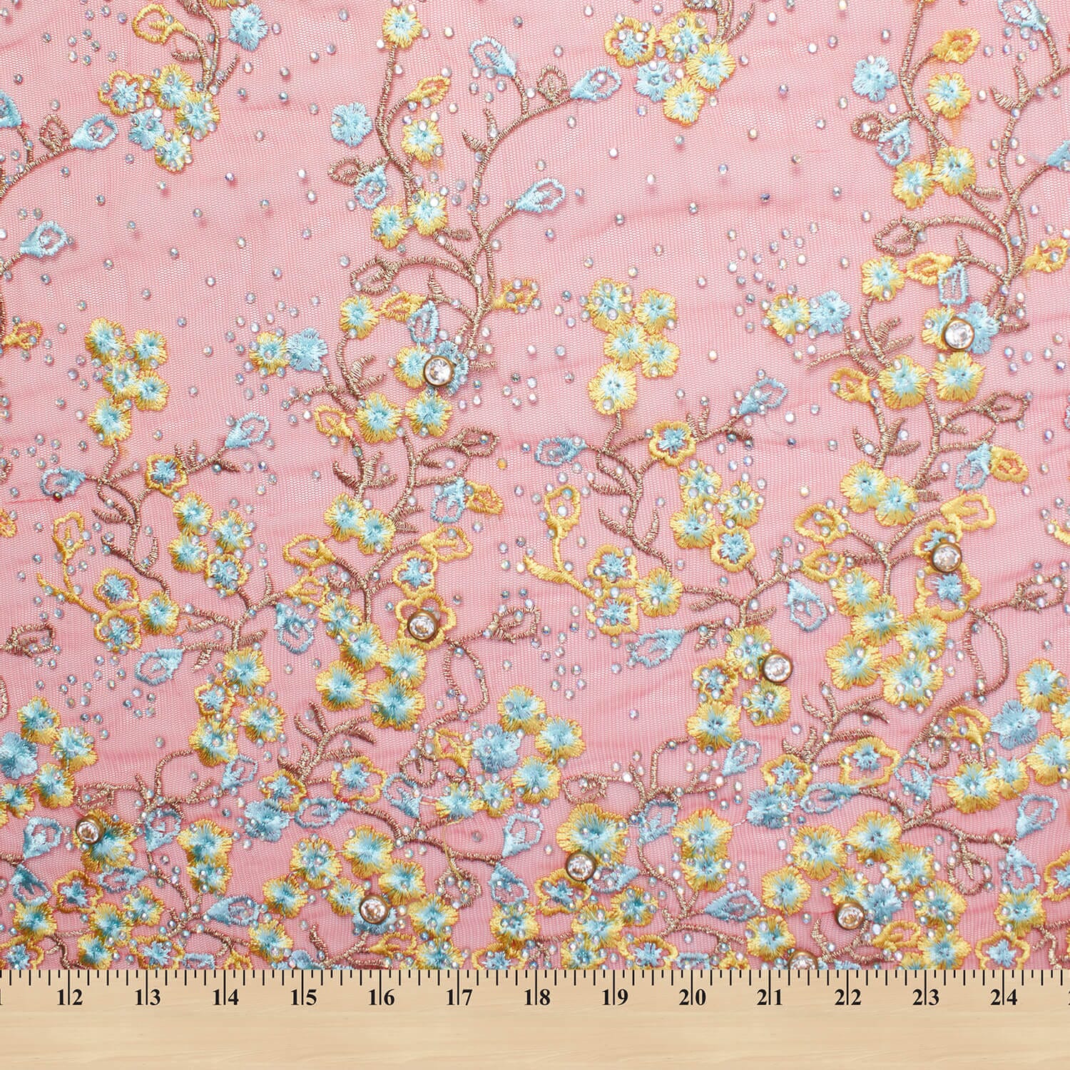 Red Farina Beaded Embroidery Sequins on Mesh Lace - Image 3
