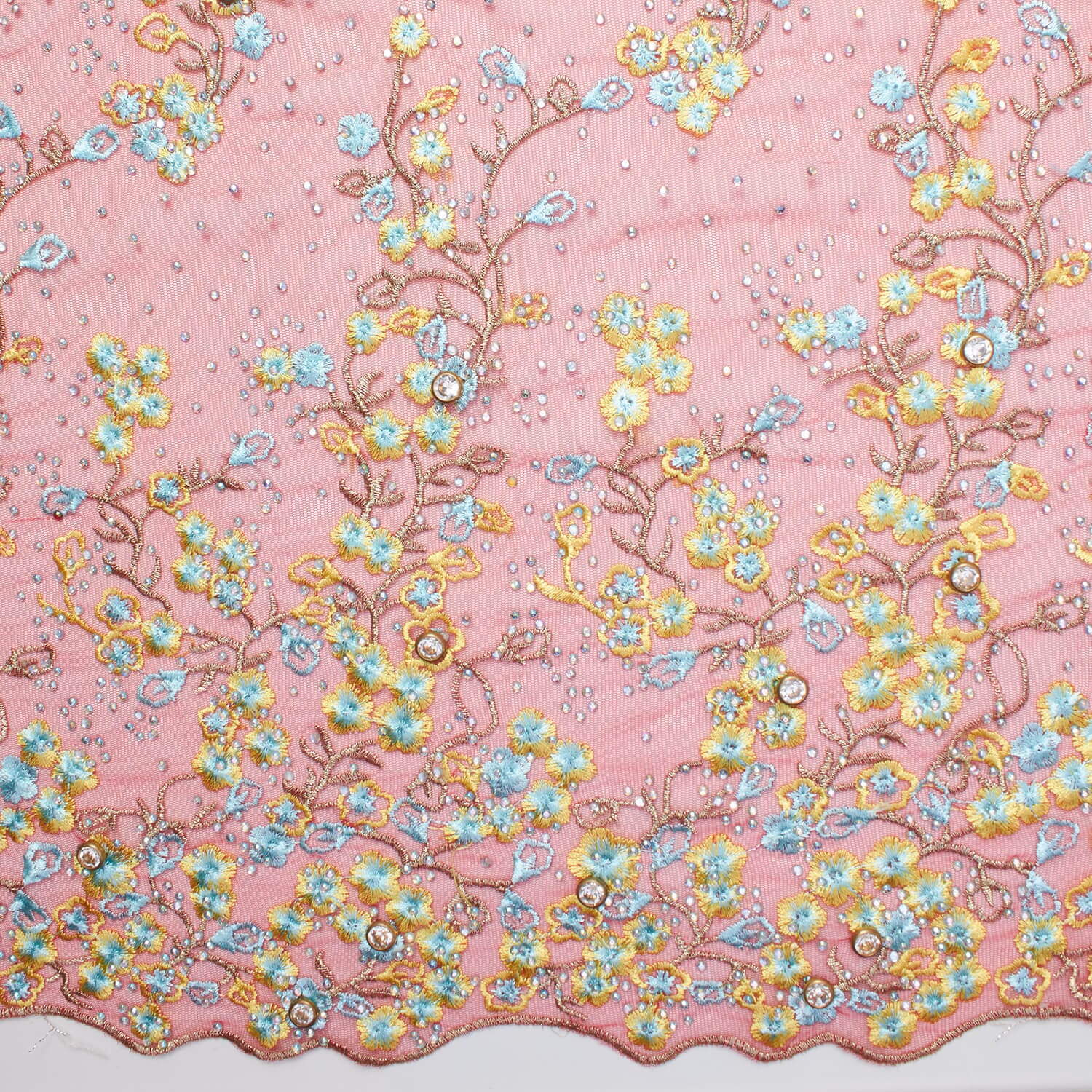 Red Farina Beaded Embroidery Sequins on Mesh Lace - Image 4