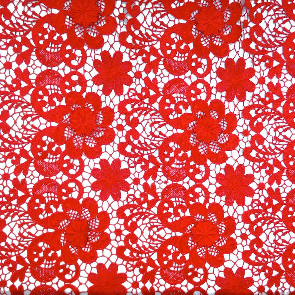 Red Lily Flower Guipure French Venice Lace - Image 2
