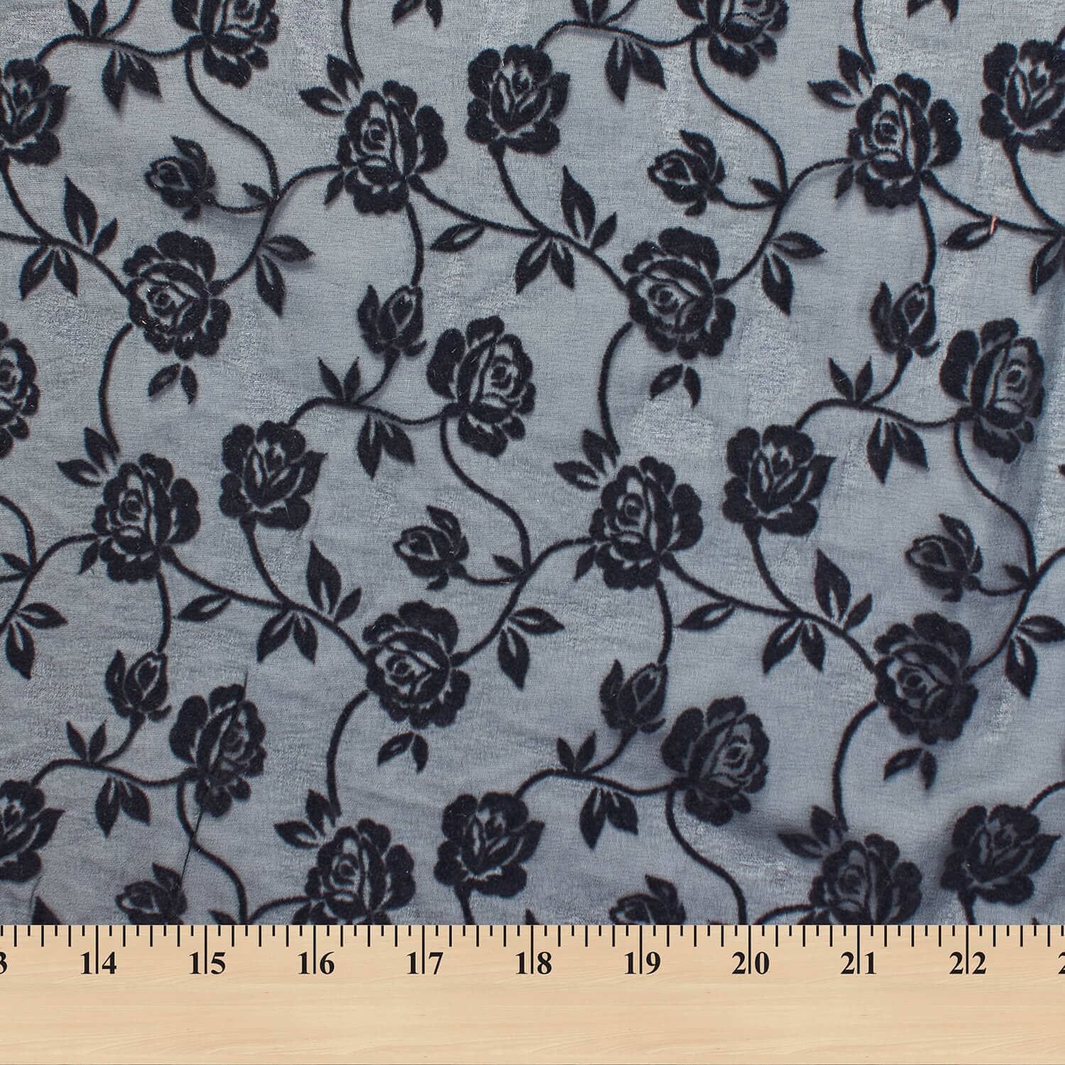 Rose Floral Flocked Velvet On Chiffon - Image 3