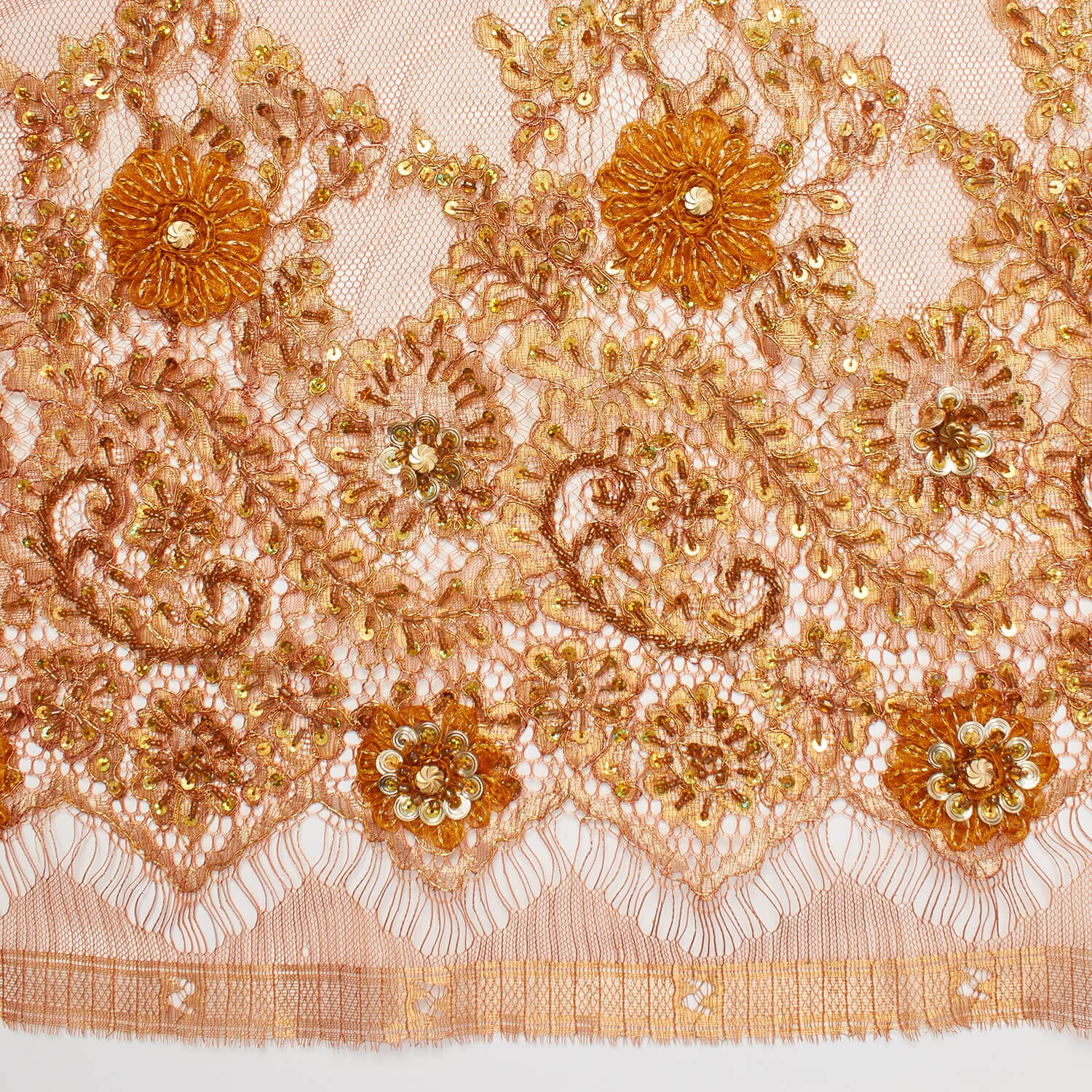 Rust Embroidered Daisy On Mesh - Image 3