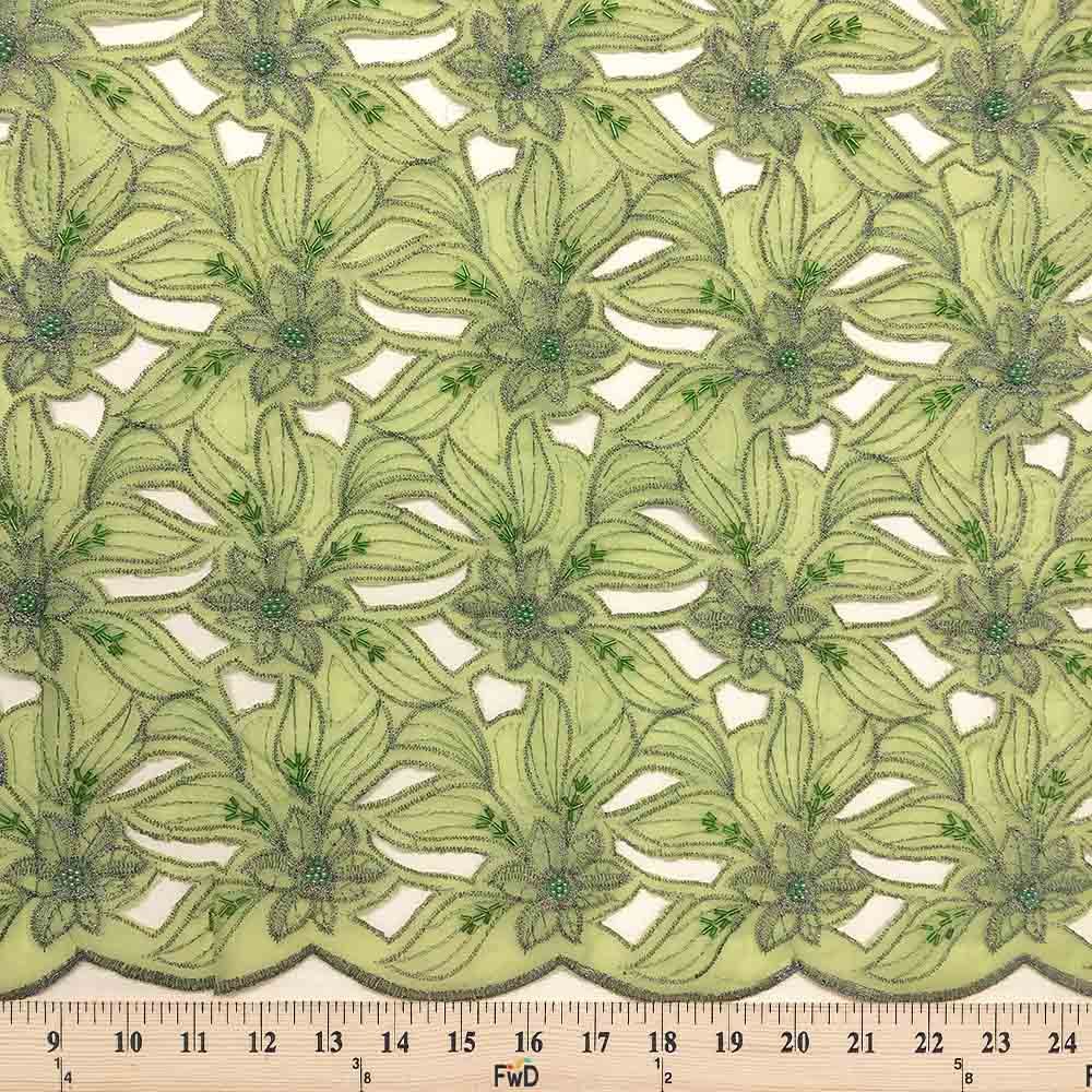 Sage Green Beaded Spring Lace on Mesh - Image 3