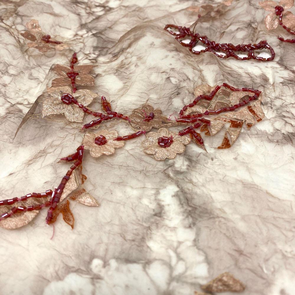 Sand Daisy Floral Beaded Embroidery on Crushed Organza - Image 2