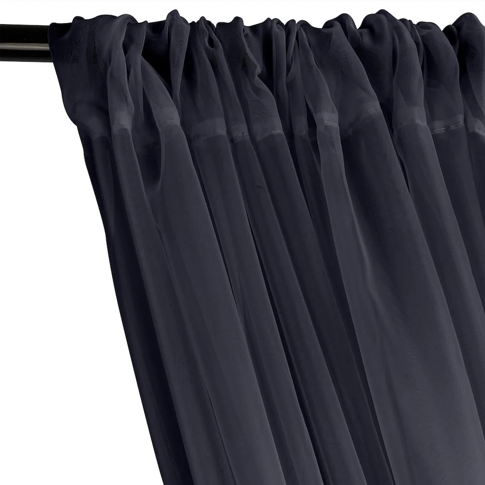 Sheer Voile Rod Pocket Curtains - Navy Blue - Image 2