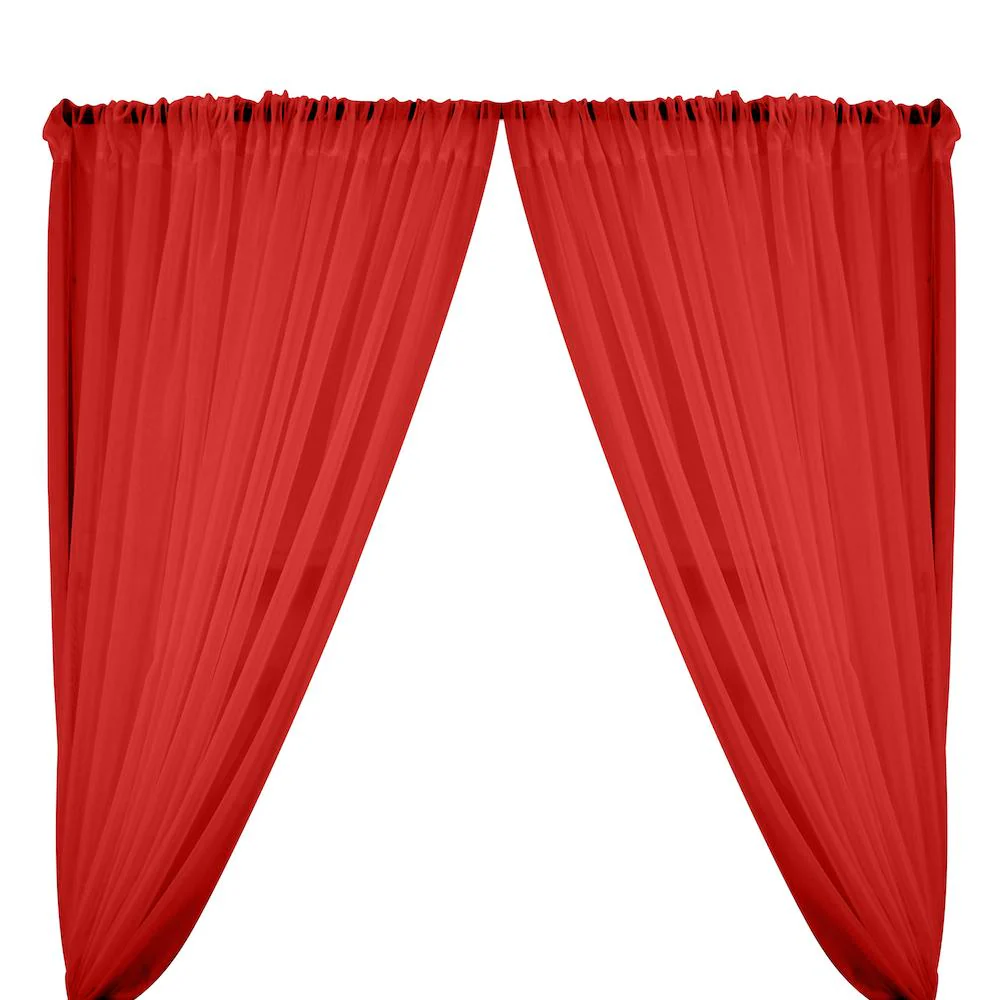 Sheer Voile Rod Pocket Curtains - Red