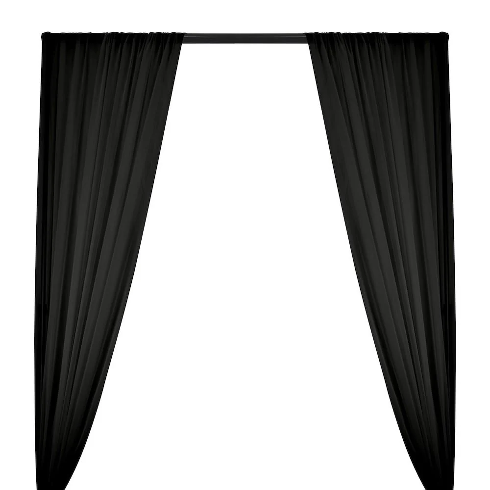 Silk Georgette Chiffon Rod Pocket Curtains - Black