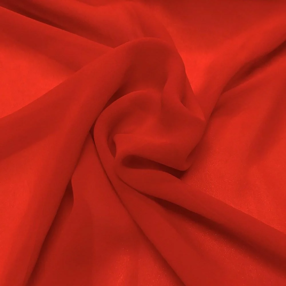 Silk Georgette Chiffon Rod Pocket Curtains - Red - Image 3