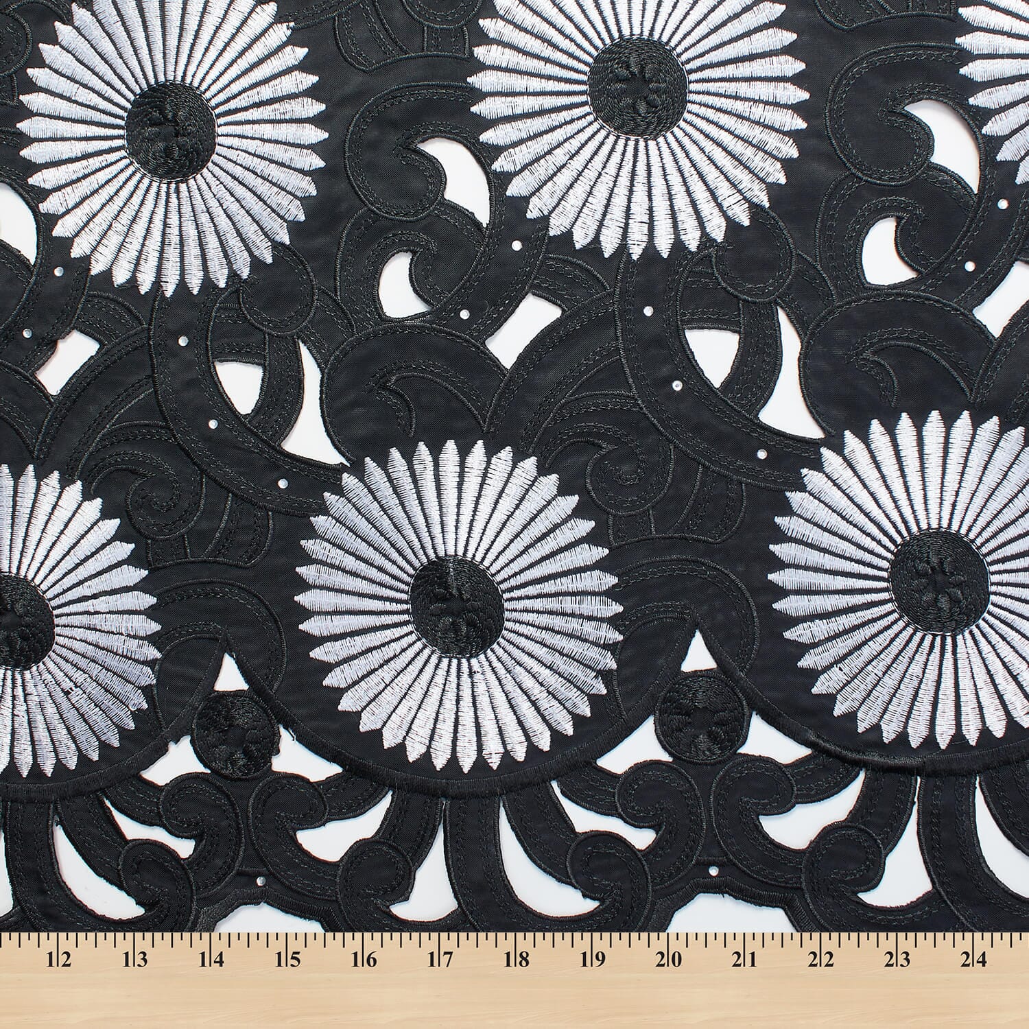 Silver Sunflower Corded Black Organza Lace - Image 4